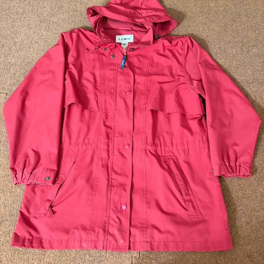LL‎ Bean Womens Large Raspberry Pink Hooded Anorak Parka Jacket OX725